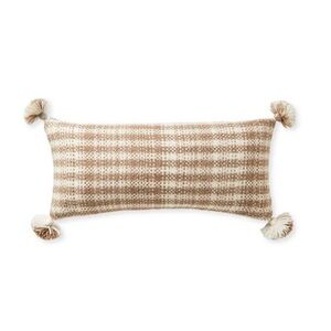 NEW Serena & Lily West Shore Pillow 14”x30” Brown Beige Plaid